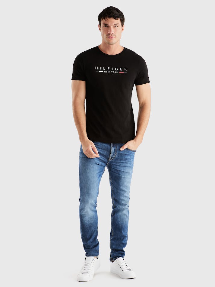 Tommy Hilfiger NYC Logo Slim Fit Men's T Shirts Black | rwOSRix7zNSh