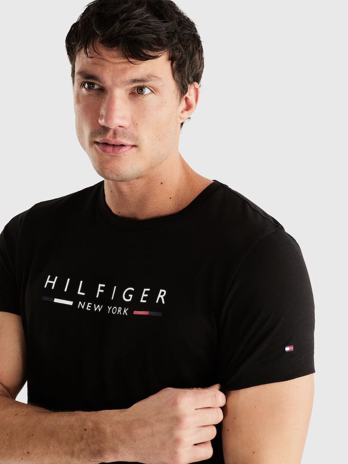 Tommy Hilfiger NYC Logo Slim Fit Men's T Shirts Black | rwOSRix7zNSh