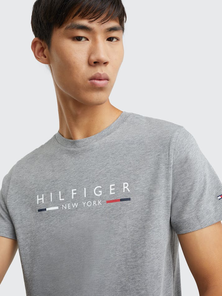 Tommy Hilfiger NYC Logo Slim Fit Men's T Shirts Grey | nDdoJJkhBwYE