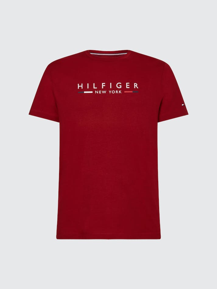 Tommy Hilfiger NYC Logo Slim Fit Men's T Shirts Red | Ru2rPK0k3i4c