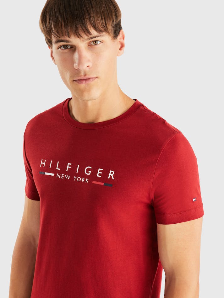 Tommy Hilfiger NYC Logo Slim Fit Men's T Shirts Red | Ru2rPK0k3i4c