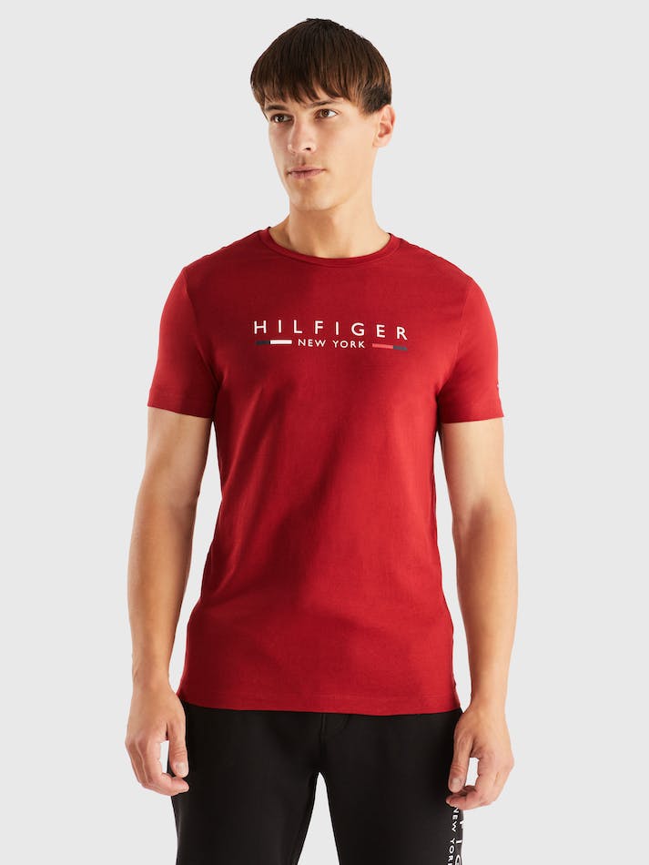 Tommy Hilfiger NYC Logo Slim Fit Men\'s T Shirts Red | Ru2rPK0k3i4c