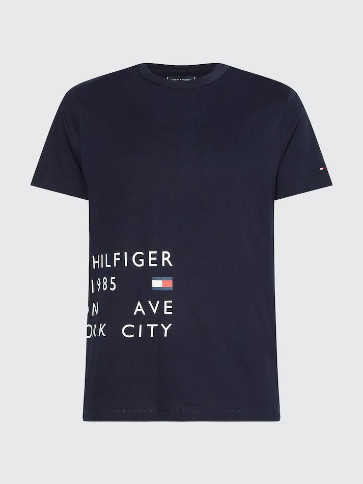 Tommy Hilfiger Offset Logo Slim Fit Men's T Shirts Blue | F3xZ9tu7fKLk