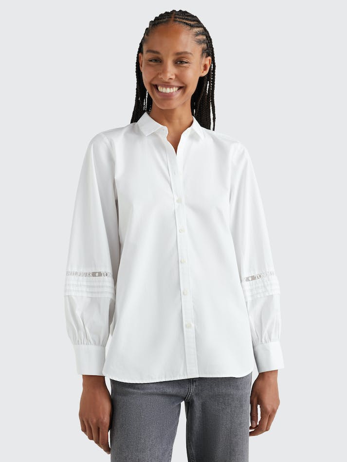 Tommy Hilfiger Organic Cotton Lace Inset Women's Shirts White | 2SEmvm7Lk5SJ