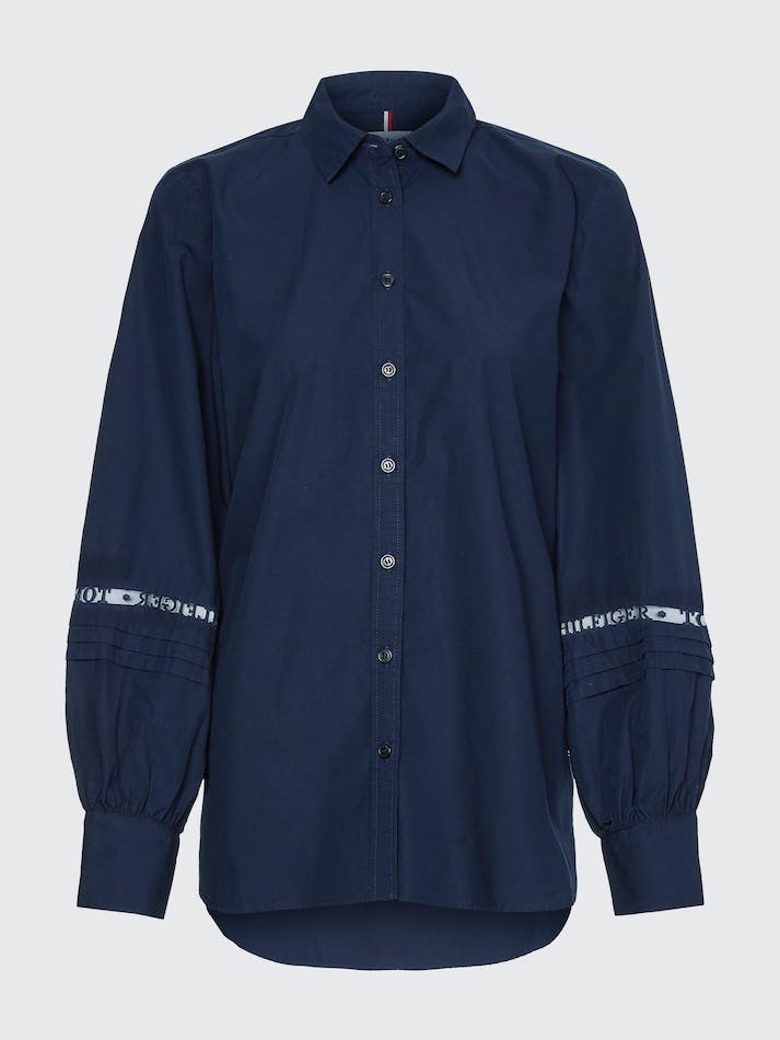 Tommy Hilfiger Organic Cotton Lace Inset Women's Shirts Blue | FcM1FXWuZqkZ