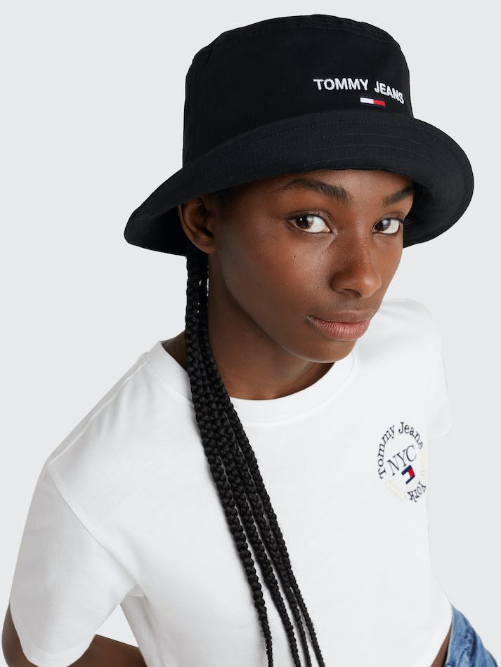 Tommy Hilfiger Organic Cotton Logo Bucket Women's Hats Black | zFF8aE3jzBTn