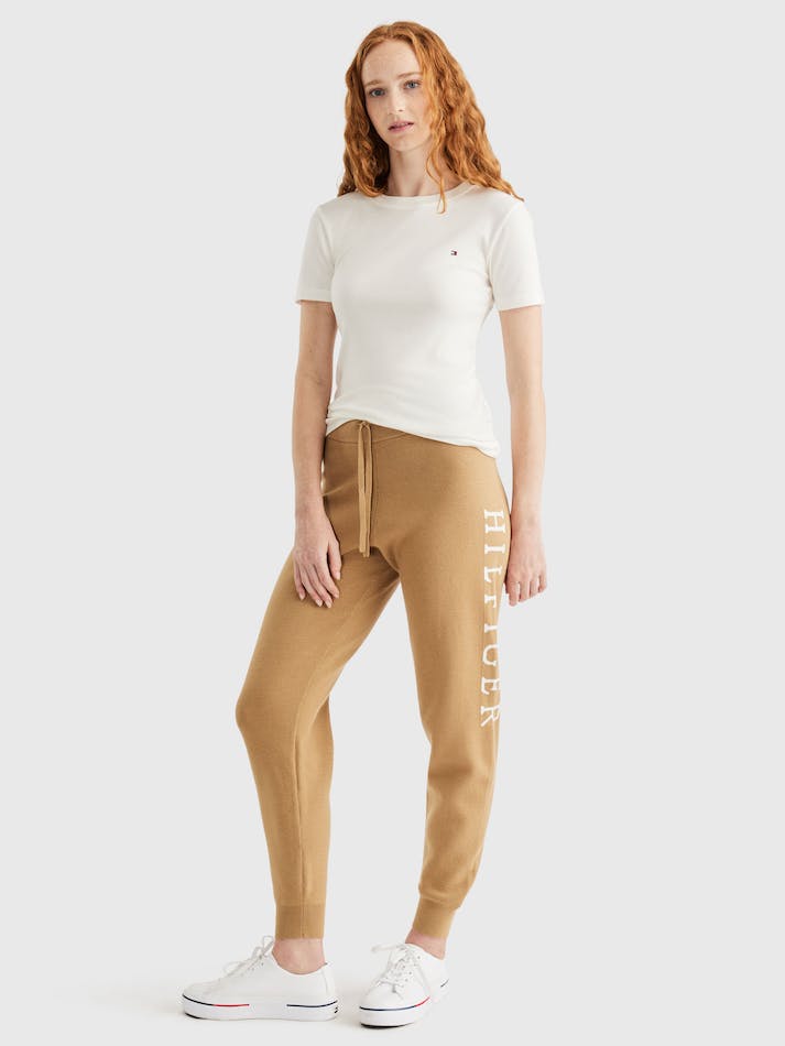 Tommy Hilfiger Organic Cotton Logo Women's Jogger Khaki | cgAdHv9n36ZJ