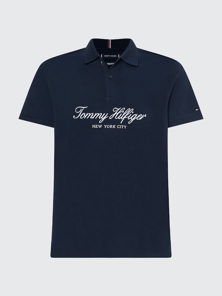 Tommy Hilfiger Organic Cotton Script Regular Fit Men's Polo Shirts Blue | 7LlpFvZ0UH4k