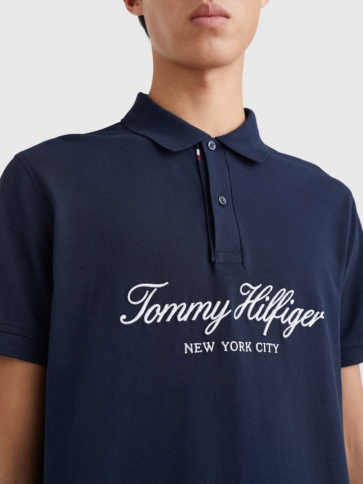 Tommy Hilfiger Organic Cotton Script Regular Fit Men's Polo Shirts Blue | 7LlpFvZ0UH4k