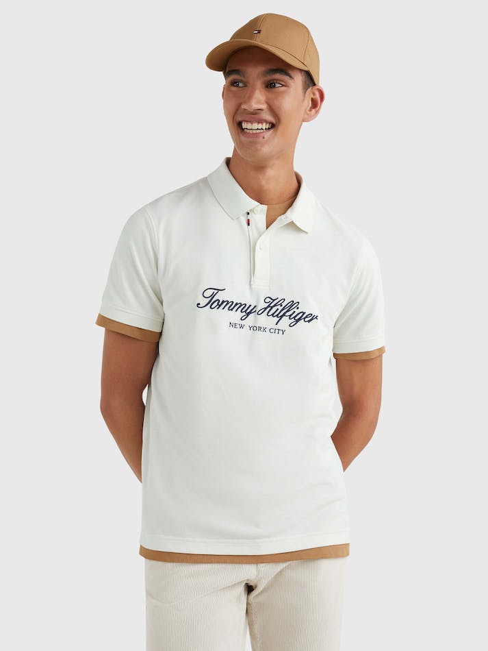 Tommy Hilfiger Organic Cotton Script Regular Fit Men's Polo Shirts White | Ru6xb9Qmu9z5