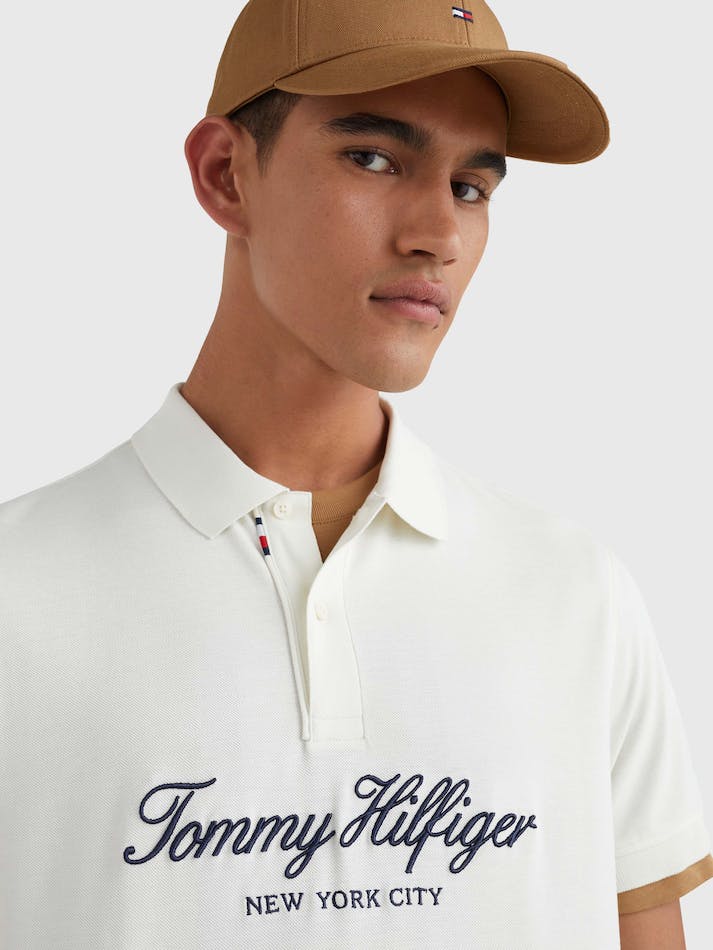 Tommy Hilfiger Organic Cotton Script Regular Fit Men's Polo Shirts White | Ru6xb9Qmu9z5