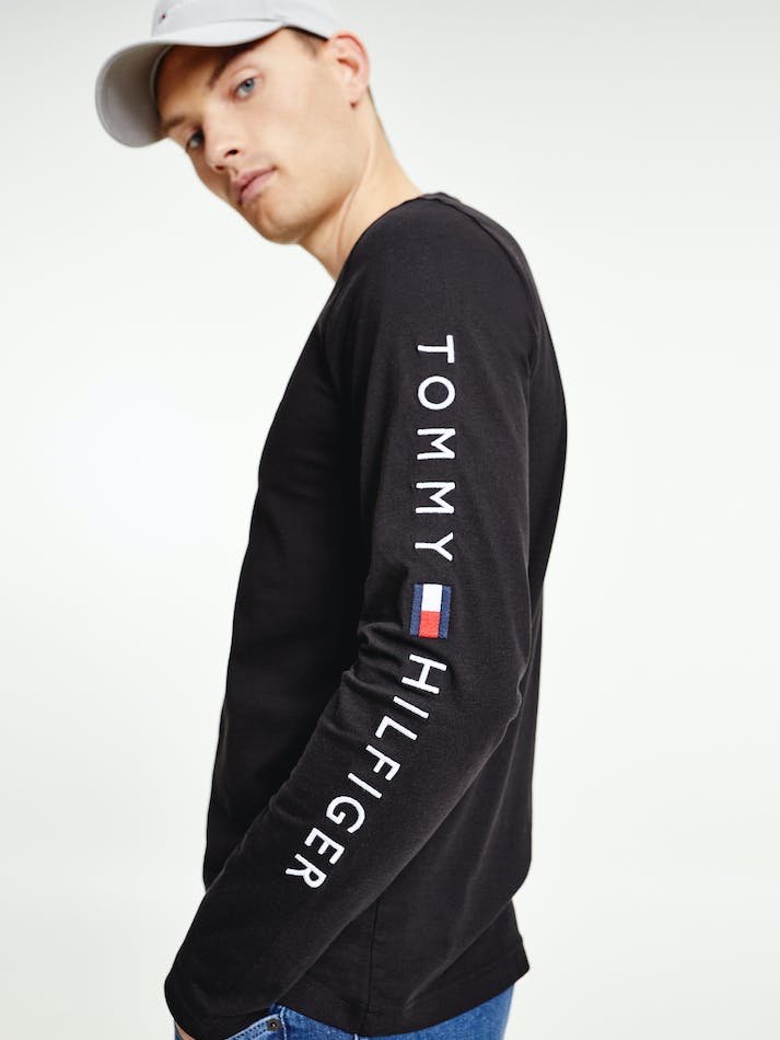 Tommy Hilfiger Organic Jersey Logo Long Men's T Shirts Black | J7Cc0OjGiujg