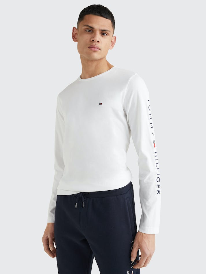 Tommy Hilfiger Organic Jersey Logo Long Men's T Shirts White | RegBykMbGtzn