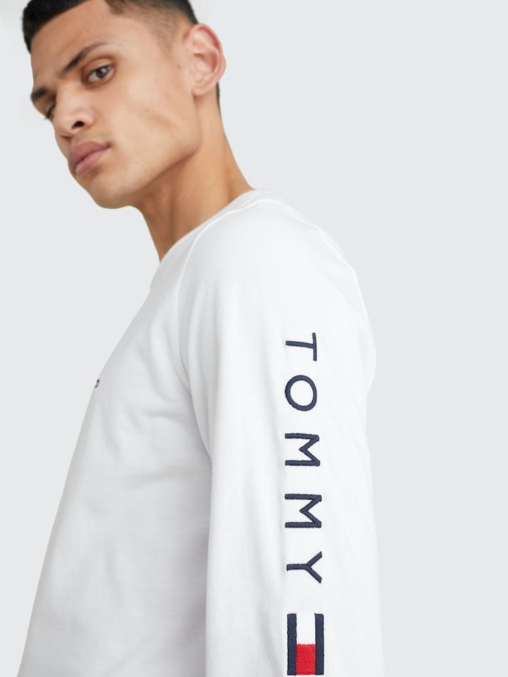 Tommy Hilfiger Organic Jersey Logo Long Men's T Shirts White | RegBykMbGtzn