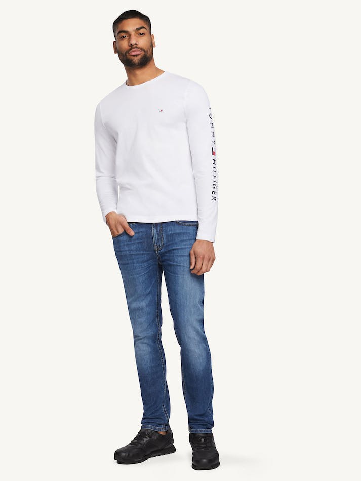 Tommy Hilfiger Organic Jersey Logo Long Men's T Shirts White | RegBykMbGtzn