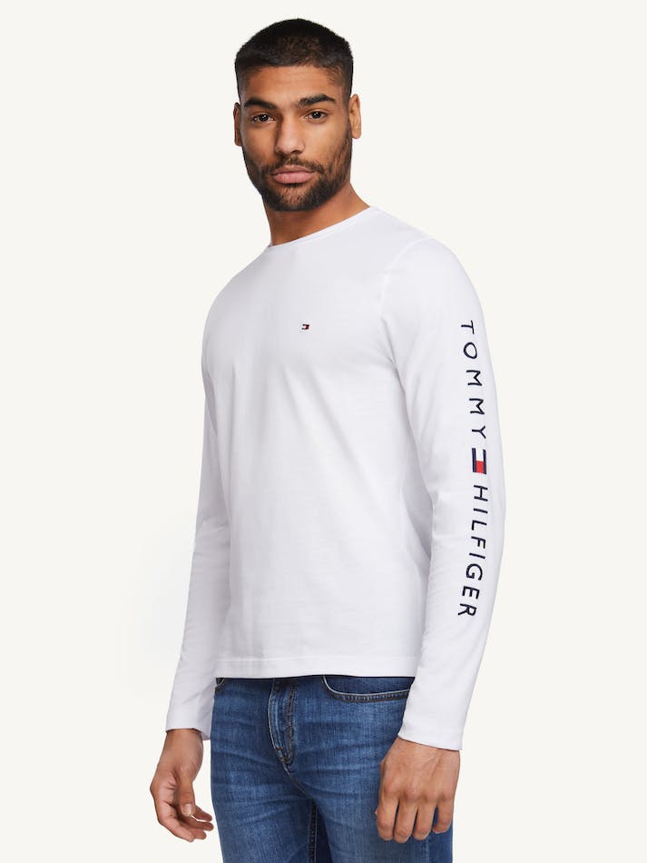 Tommy Hilfiger Organic Jersey Logo Long Men's T Shirts White | RegBykMbGtzn