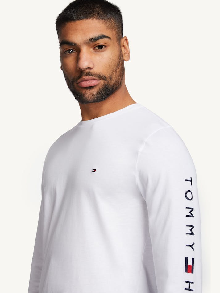 Tommy Hilfiger Organic Jersey Logo Long Men's T Shirts White | RegBykMbGtzn