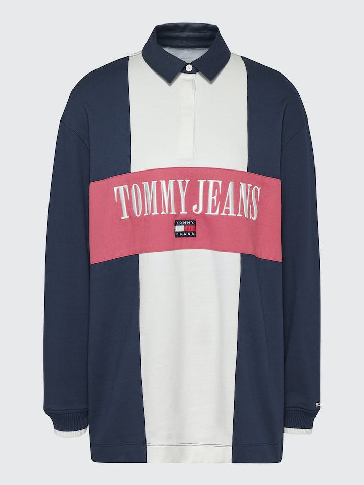 Tommy Jeans Oversized Colour-Blocked Long Sleeve Rugby Women's Polo Shirts White / Multicolor | Sornq0haYMnP