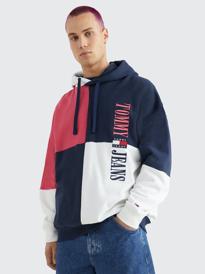 Tommy Jeans Oversized Colour-Blocked Men's Hoodie Navy | L5SeIWAoERns