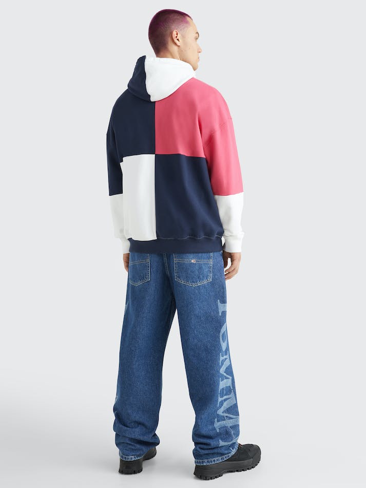 Tommy Jeans Oversized Colour-Blocked Men's Hoodie Navy | L5SeIWAoERns