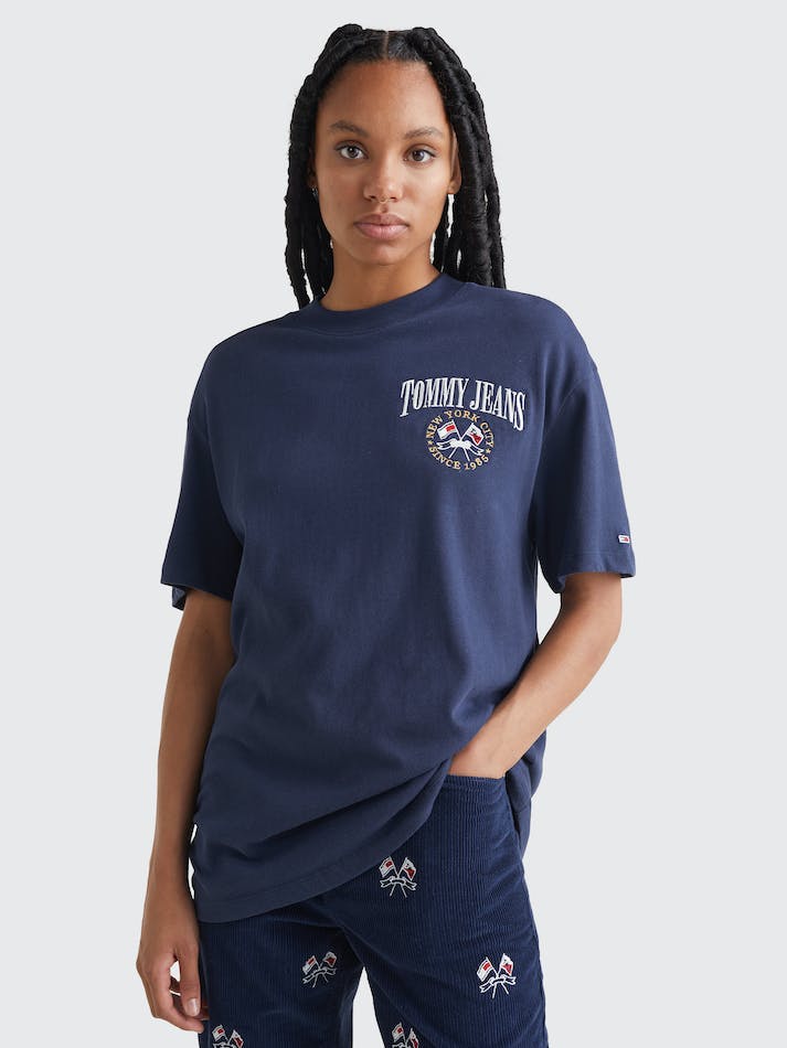 Tommy Jeans Oversized Fit Logo Women's T Shirts Navy | gEOSUgWHpbHU