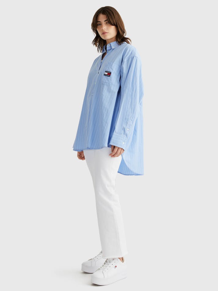 Tommy Jeans Oversized Stripe Organic Cotton Women's Shirts Blue / Multicolor | P8QKg9P72BK7