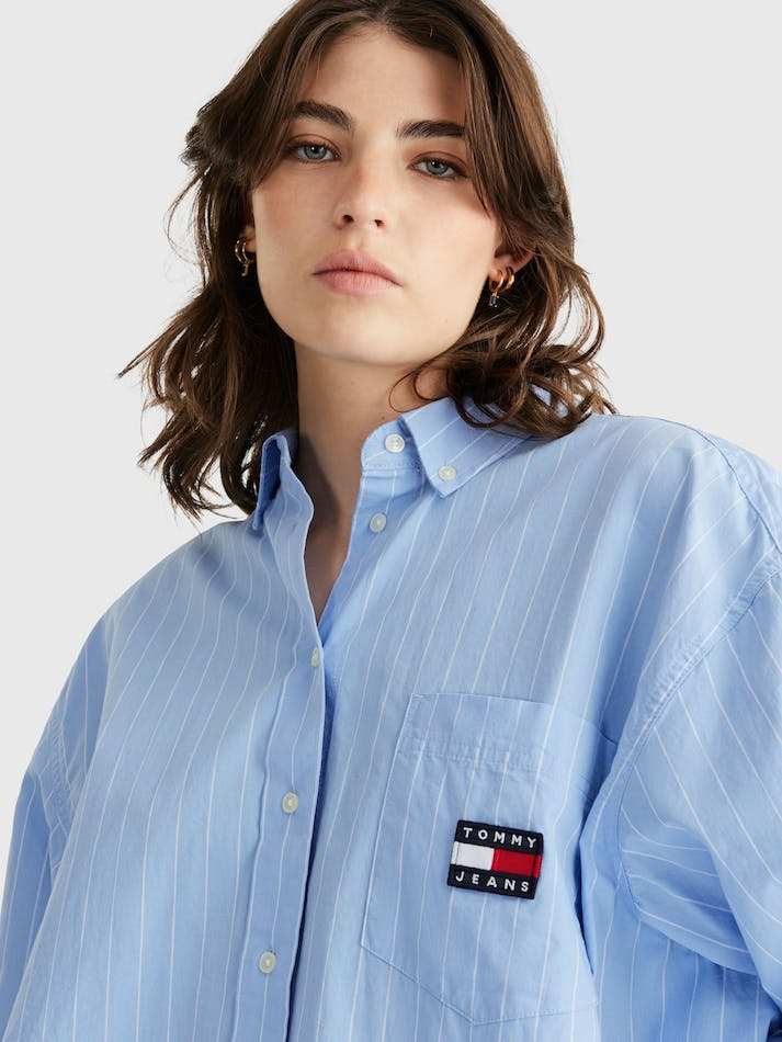 Tommy Jeans Oversized Stripe Organic Cotton Women's Shirts Blue / Multicolor | P8QKg9P72BK7