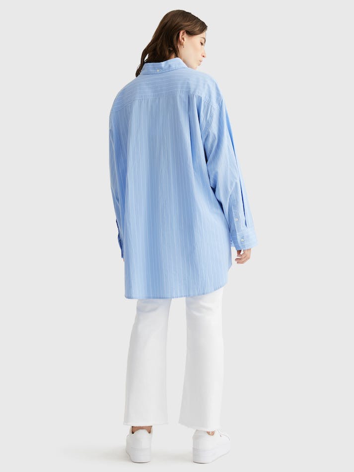 Tommy Jeans Oversized Stripe Organic Cotton Women's Shirts Blue / Multicolor | P8QKg9P72BK7