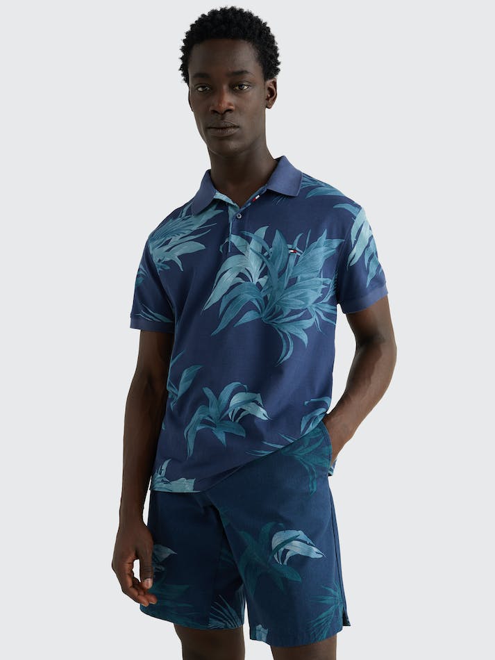 Tommy Hilfiger Palm Tree Print Men's Polo Shirts Blue / Multicolor | zEk9Gi61ZnmA