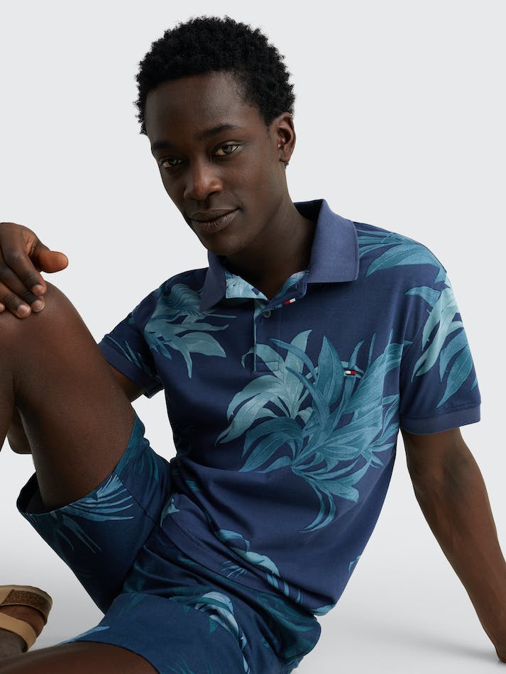 Tommy Hilfiger Palm Tree Print Men's Polo Shirts Blue / Multicolor | zEk9Gi61ZnmA