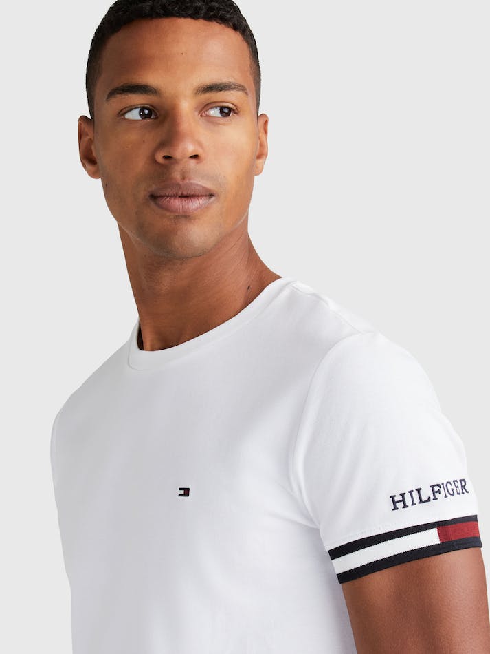 Tommy Hilfiger Pique Flag Cuff Men's T Shirts White | biI3TeaJpBCx