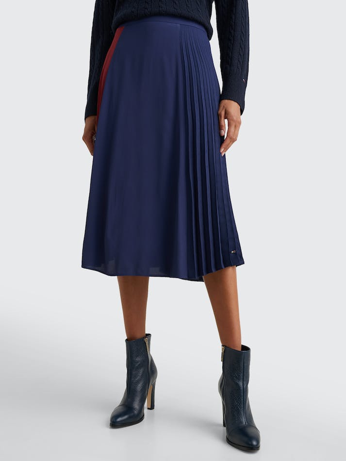 Tommy Hilfiger Pleated Colour-Blocked Midi Women's Skirts Blue | P6nRi7wcgt8p