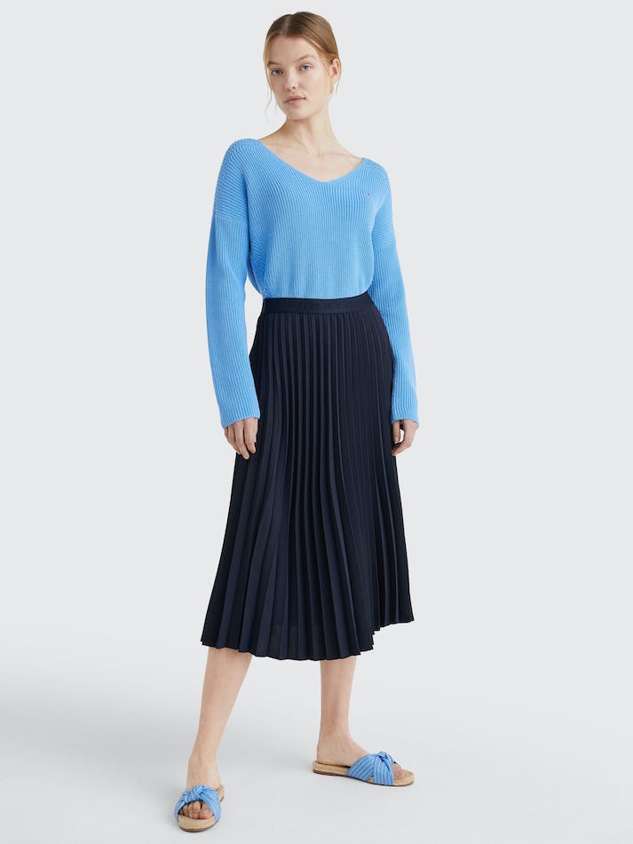 Tommy Hilfiger Pleated Midi Women\'s Skirts Blue | 7MxfvERZhEu1