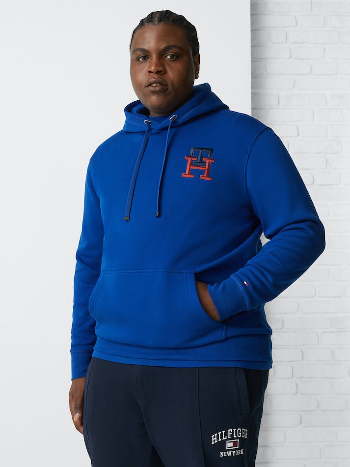 Tommy Hilfiger Plus Essential Monogram Embroidery Men's Hoodie Blue | lWgfuJpNxPaz