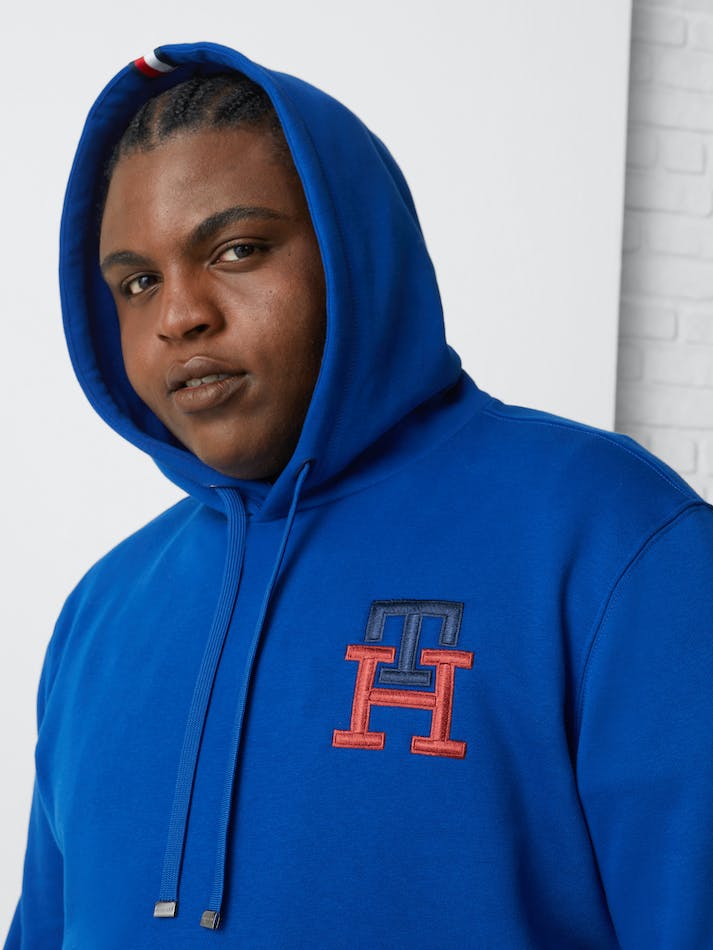 Tommy Hilfiger Plus Essential Monogram Embroidery Men's Hoodie Blue | lWgfuJpNxPaz