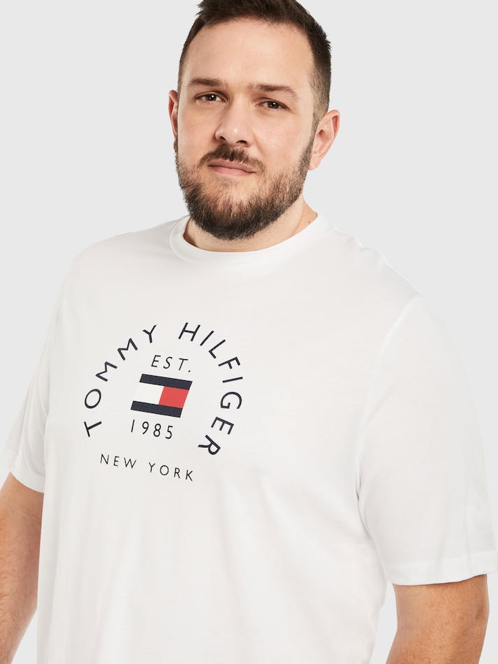 Tommy Hilfiger Plus Hilfiger Flag Slim Men's T Shirts White | BTSBTB7Xm54K