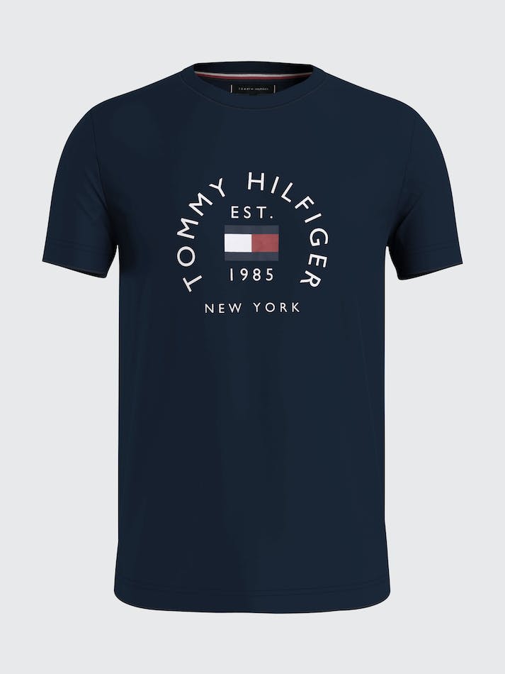 Tommy Hilfiger Plus Hilfiger Flag Slim Men's T Shirts Blue | QJ67TqUliNWL