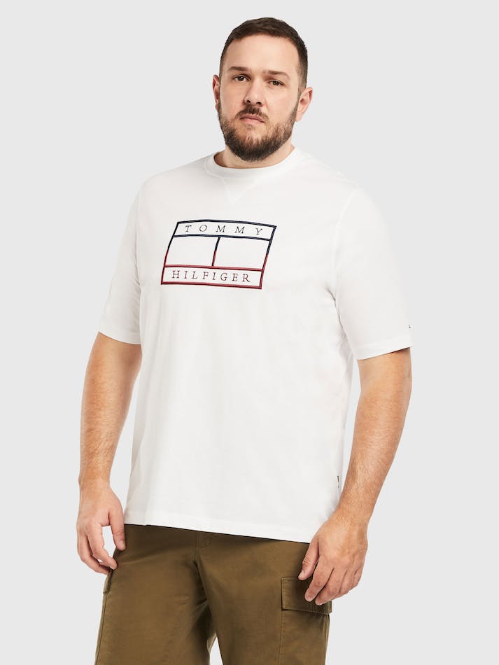 Tommy Hilfiger Plus Linear Flag Embroidery Men's T Shirts White | uW6aZzXiGRgf