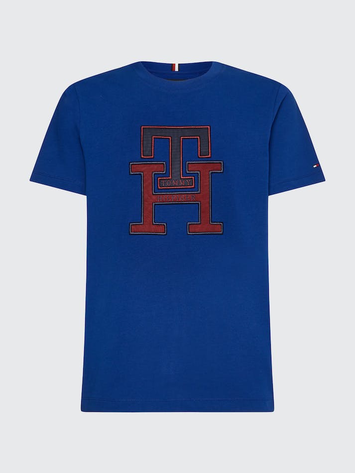 Tommy Hilfiger Plus Monogram Applique Organic Cotton Men's T Shirts Blue | HGC3uFNWnw1k