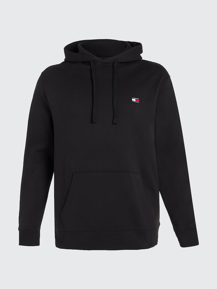 Tommy Jeans Plus Relaxed Fit Badge Men's Hoodie Black | E5XpFEmP6Ib1