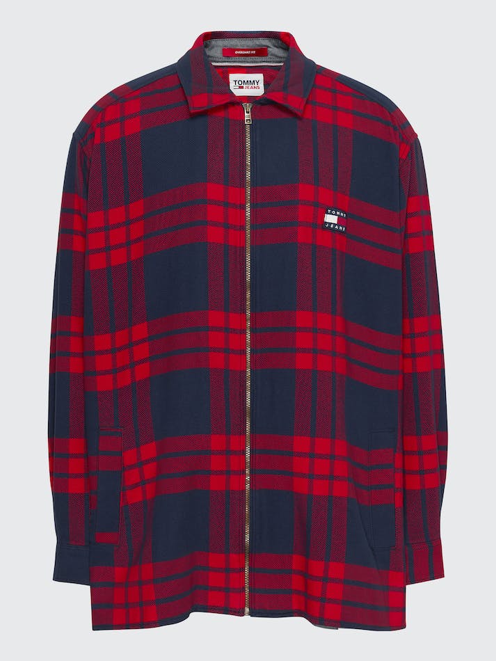 Tommy Jeans Plus Zipped Check Men's Shirts Deep Red | ISRzJqbu1dF0