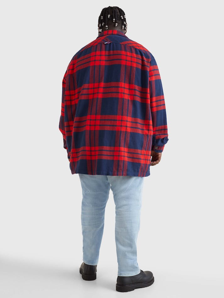 Tommy Jeans Plus Zipped Check Men's Shirts Deep Red | ISRzJqbu1dF0