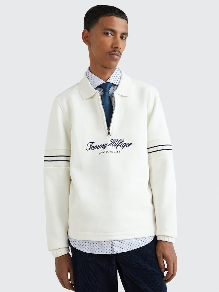 Tommy Hilfiger Popover Half-Zip Flex Fleece Men's Sweatshirt White | 4iC5cKkUhULR