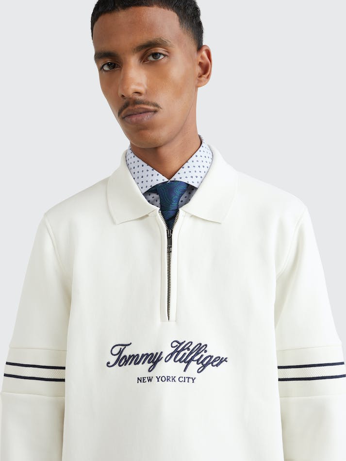 Tommy Hilfiger Popover Half-Zip Flex Fleece Men's Sweatshirt White | 4iC5cKkUhULR