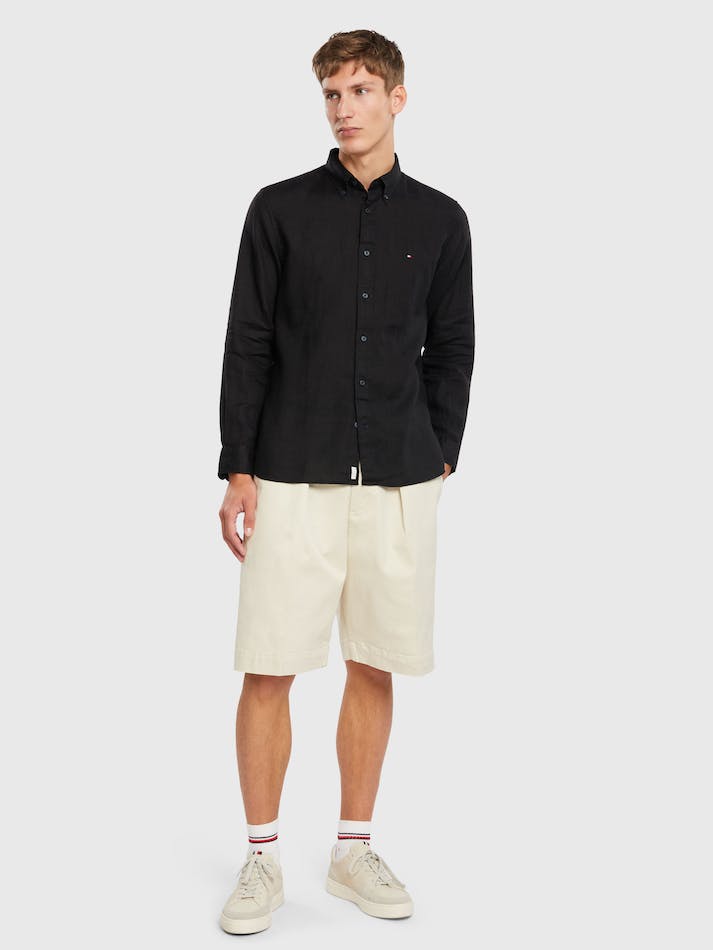 Tommy Hilfiger Premium Linen Men's Shirts Black | OauRe5gHPDSW