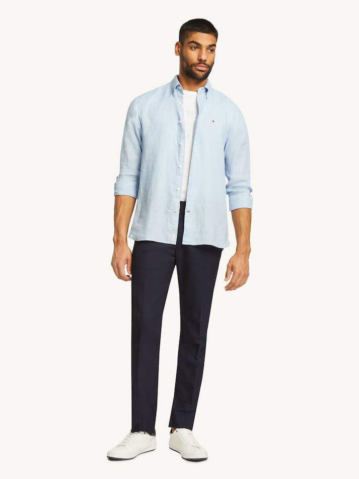 Tommy Hilfiger Premium Linen Men's Shirts Blue | qeSQIzwwQqyf