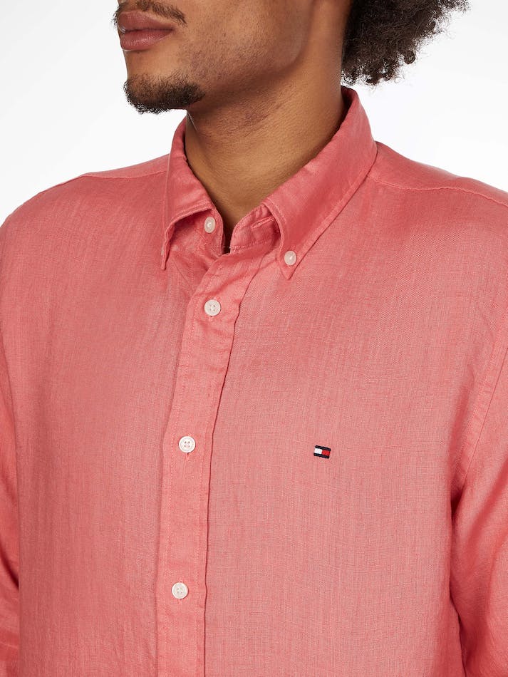 Tommy Hilfiger Premium Linen Men's Shirts Pink | c64JIKyTpGRt