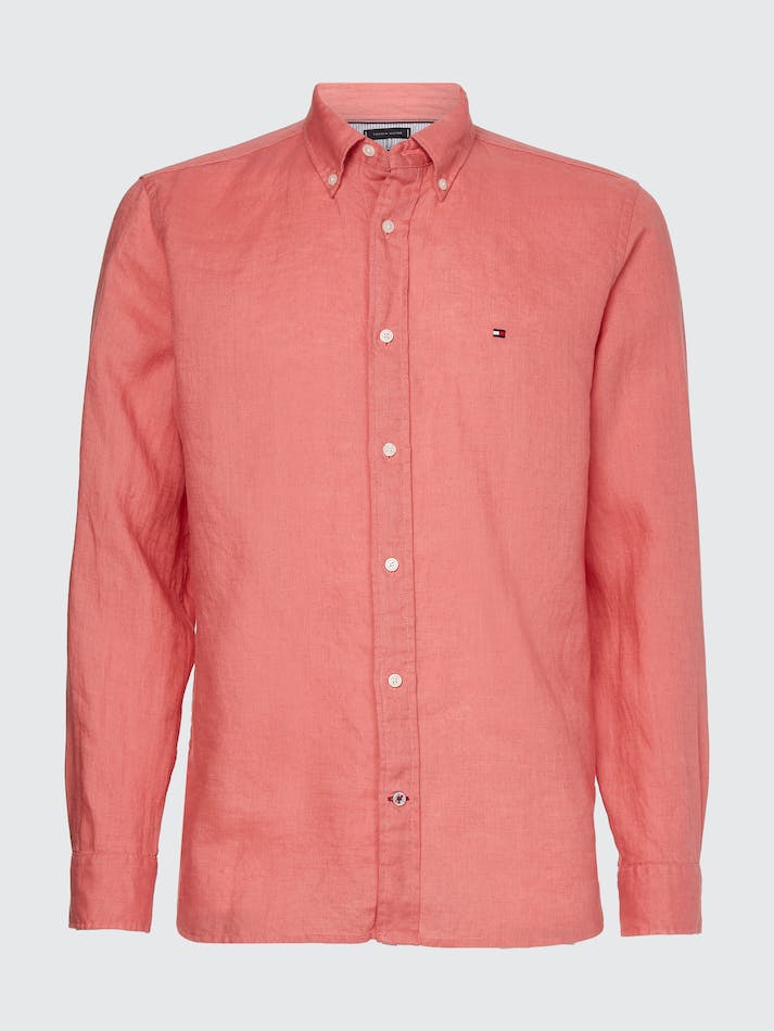 Tommy Hilfiger Premium Linen Men's Shirts Pink | c64JIKyTpGRt