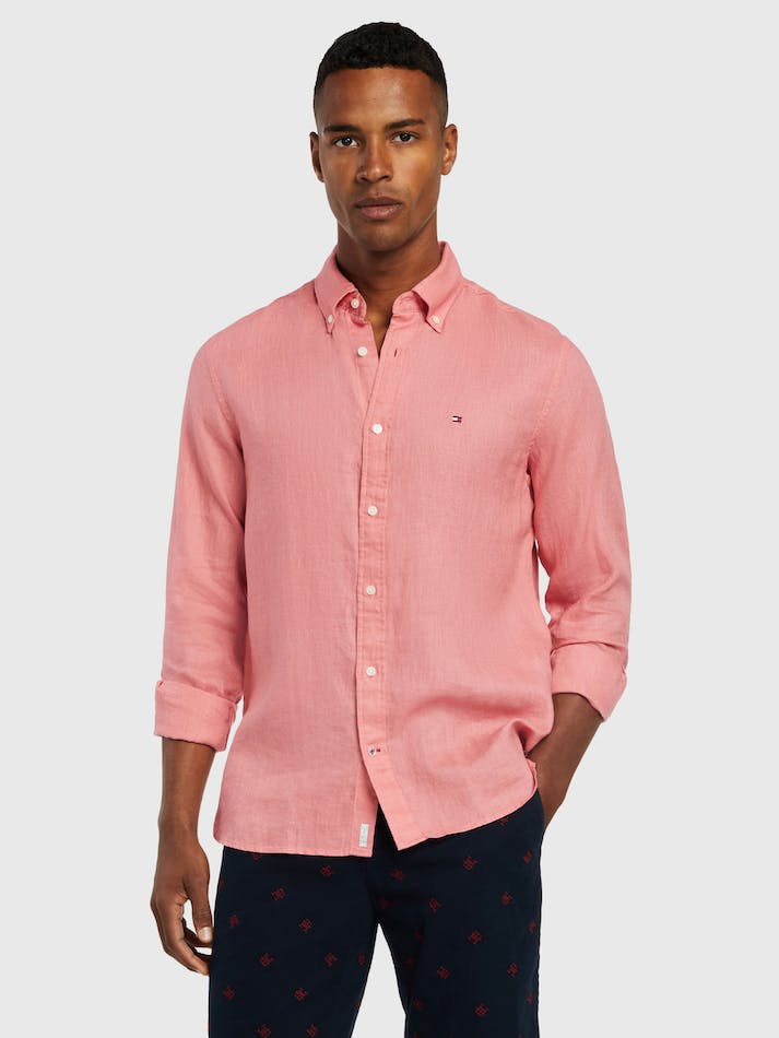 Tommy Hilfiger Premium Linen Men's Shirts Pink | c64JIKyTpGRt