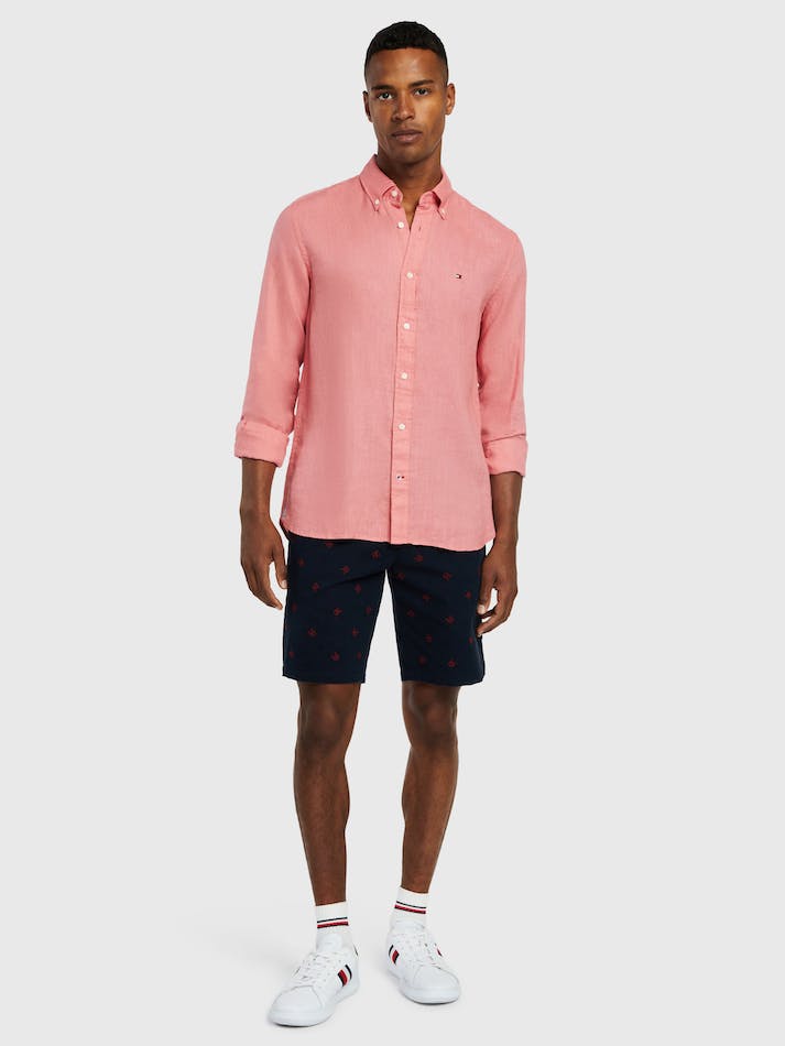 Tommy Hilfiger Premium Linen Men's Shirts Pink | c64JIKyTpGRt